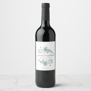 Modern Elegant Script Greenery Wedding Favour Wine Label