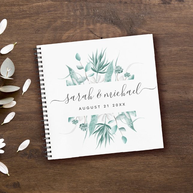 Modern Elegant Script Greenery Wedding Guest Notebook (Creator Uploaded)