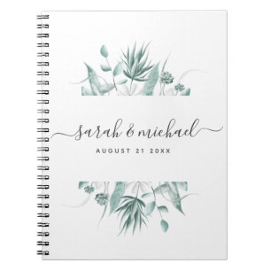 Modern Elegant Script Greenery Wedding Planning Notebook