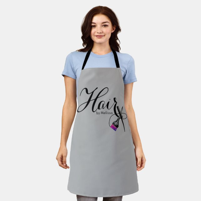 Modern Elegant Script Grey Hair Stylist Apron (Worn)
