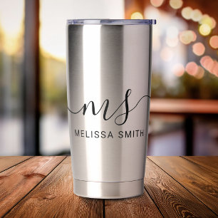 Modern Elegant Script Initial Monogram Insulated Tumbler