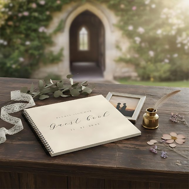 Modern elegant script ivory guest book for wedding (Creator Uploaded)