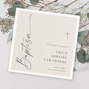 Modern Elegant Script Ivory Neutral Baptism Napkin