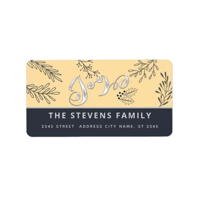 Modern elegant script joy winter botanical classic label (Front)