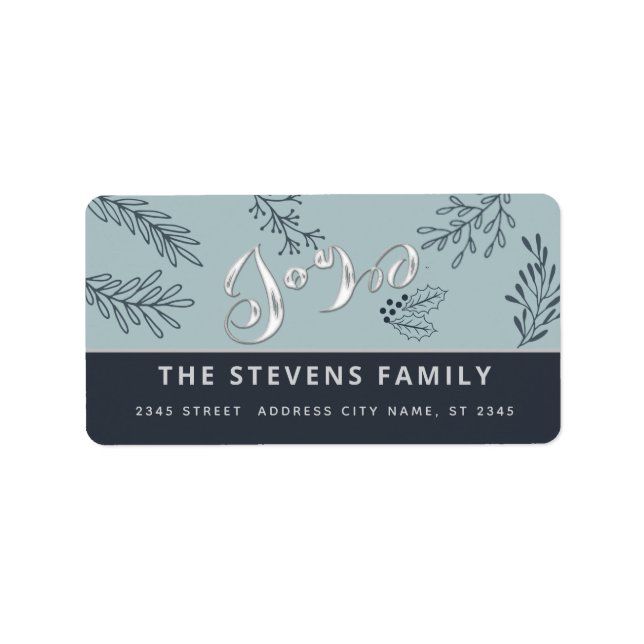 Modern elegant script joy winter botanical classic label (Front)