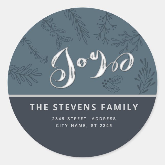 Modern elegant script joy winter botanical classic round sticker (Front)