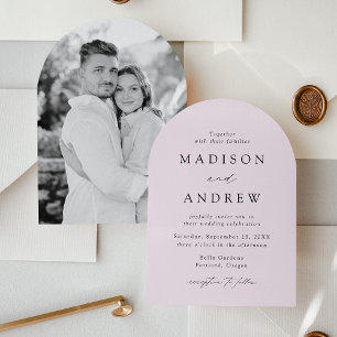Modern Elegant Script Lavender Photo Arch Wedding Invitation