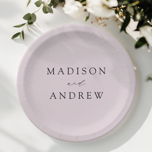 Modern Elegant Script Lavender Purple Wedding Paper Plate (Creator Uploaded)