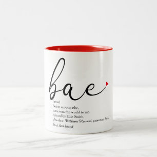 Modern Elegant Script Love Heart Bae Definition Two-Tone Coffee Mug