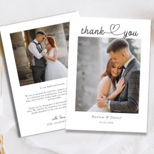 Modern Elegant Script Love Heart Wedding  Photos Thank You Card