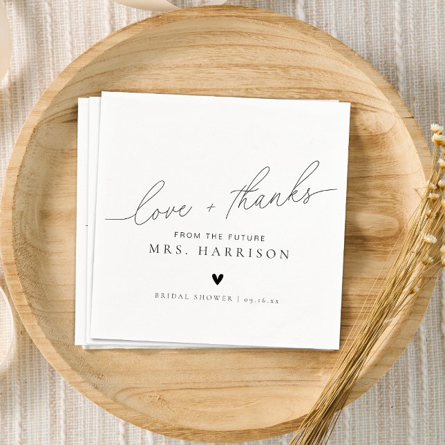 Modern Elegant Script Love + Thanks Bridal Shower Napkin (Creator Uploaded)