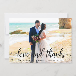Modern Elegant Script Love Thanks Wedding Photo B Thank You Card