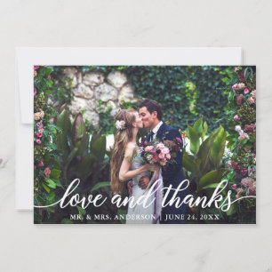 Modern Elegant Script Love Thanks Wedding Photo Thank You Card