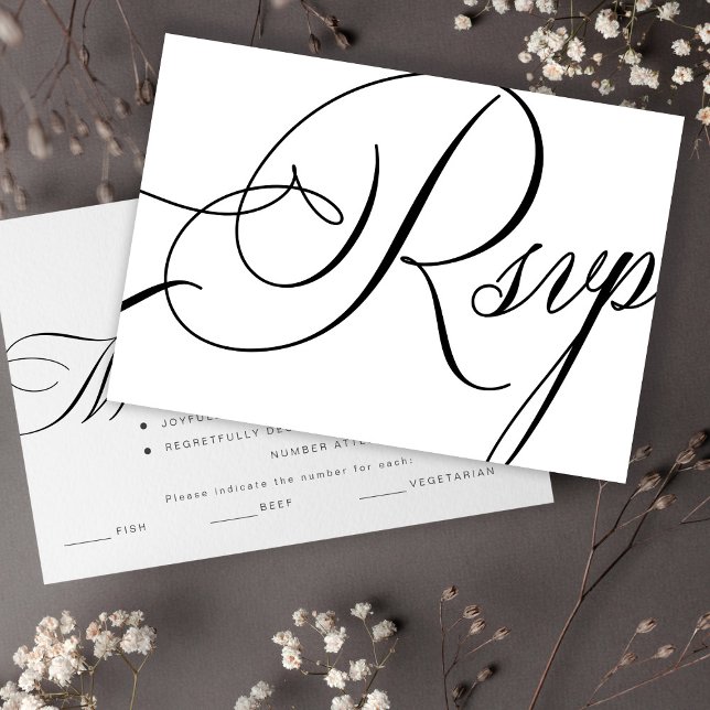 Modern elegant script meal choice wedding RSVP card (Creator Uploaded)