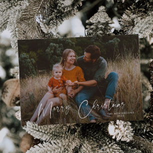 Modern Elegant Script Merry Christmas Photo Holiday Card