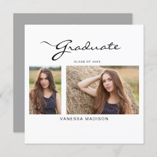 Modern Elegant Script Minimal   2 Photo Graduation Announcement