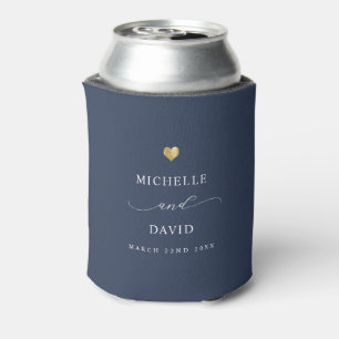 Modern Elegant Script Minimal Gold Wedding Favour Can Cooler