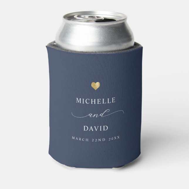 Modern Elegant Script Minimal Gold Wedding Favour Can Cooler (Can Back)