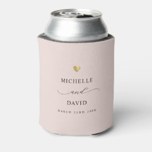 Modern Elegant Script Minimal Gold Wedding Favour Can Cooler
