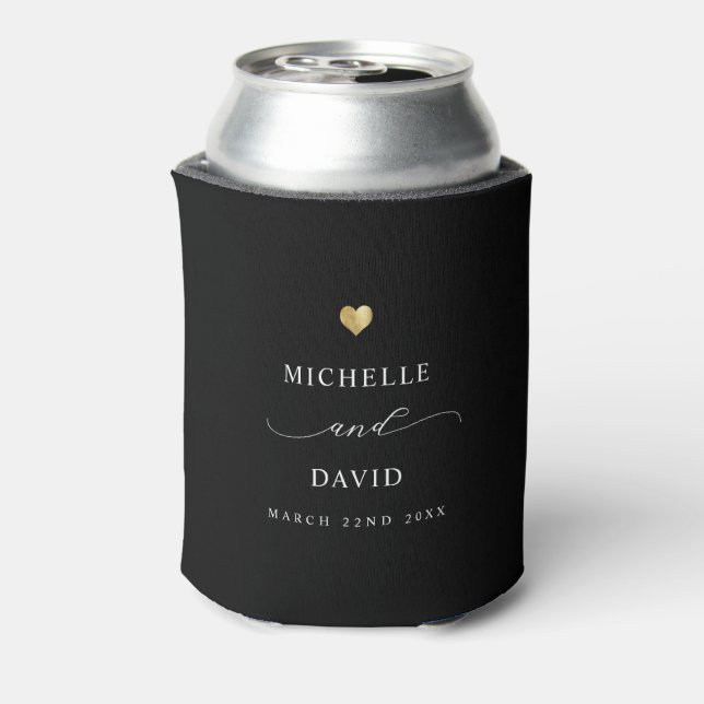 Modern Elegant Script Minimal Gold Wedding Favour Can Cooler (Can Back)