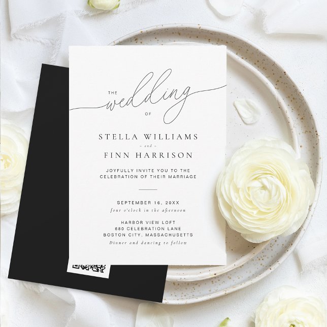 Modern Elegant Script Minimalist QR Code Wedding Invitation (Modern Elegant Script Minimalist QR Code Wedding Invitation)