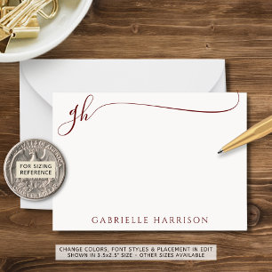 Modern Elegant Script Monogram Initials Burgundy Card