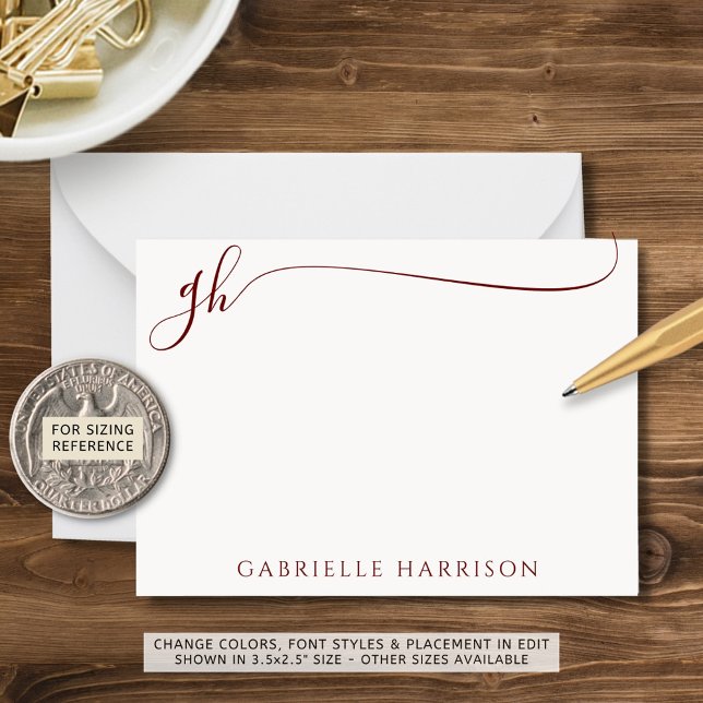 Modern Elegant Script Monogram Initials Burgundy Card (Creator Uploaded)