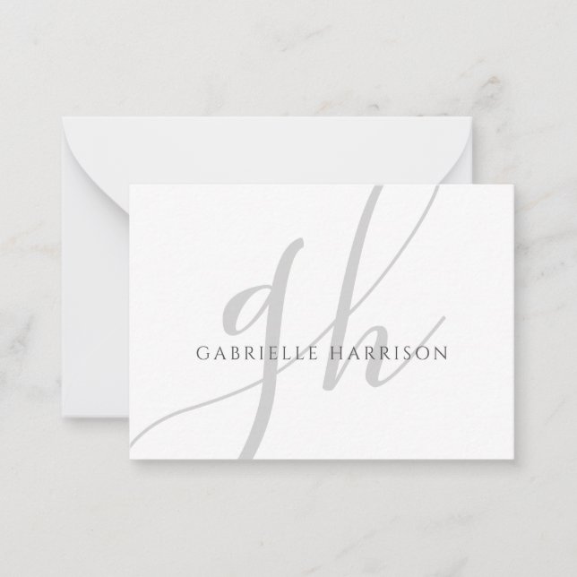 Modern Elegant Script Monogram Name Silver Grey Card (Front)
