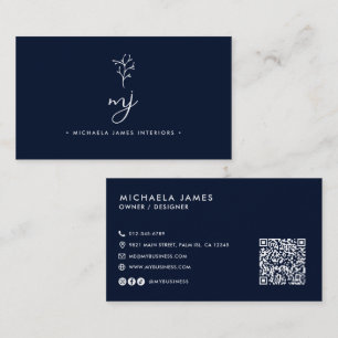 Modern Elegant Script Monogram QR Code Business Card