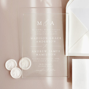 Modern Elegant Script Monogram Wedding Acrylic Invitations