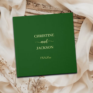 Modern Elegant Script Moss Green Wedding Gold Guest Book