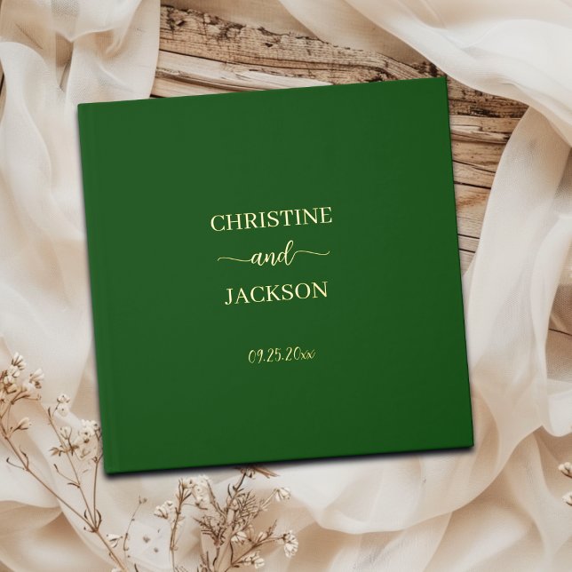 Modern Elegant Script Moss Green Wedding Gold Guest Book (Creator Uploaded)