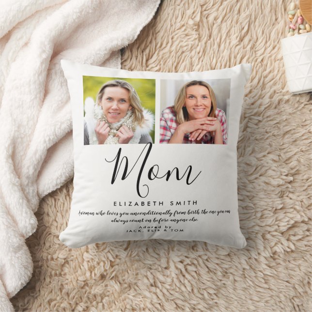 Modern Elegant Script Mum Quote Photo Throw Pillow (Blanket)