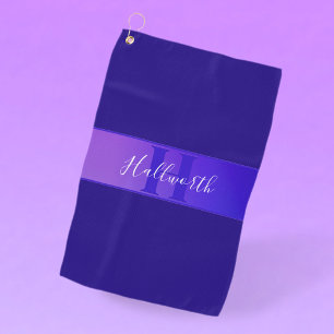 Modern Elegant Script Name & Monogram Ombre Purple Golf Towel