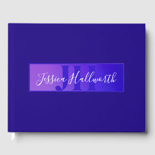 Modern Elegant Script Name & Monogram Ombre Purple Guest Book
