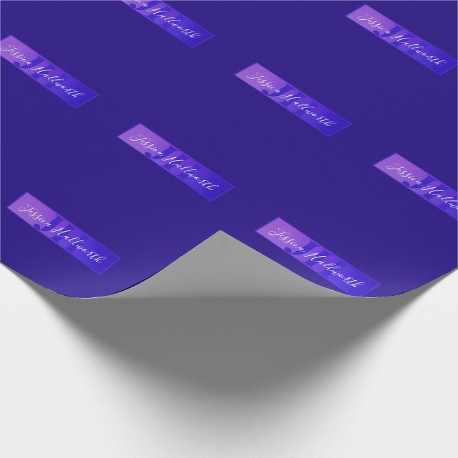 Modern Elegant Script Name & Monogram Ombre Purple Wrapping Paper (Corner)