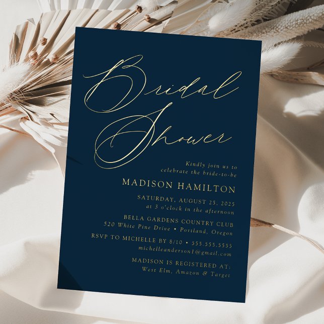 Modern Elegant Script Navy and Gold Bridal Shower (Creator Uploaded)