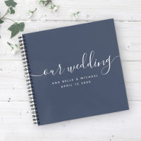 Modern Elegant Script Navy Blue Wedding Guest
