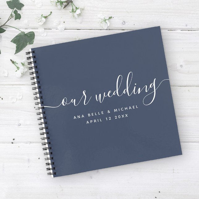 Modern Elegant Script Navy Blue Wedding Guest Notebook (Creator Uploaded)