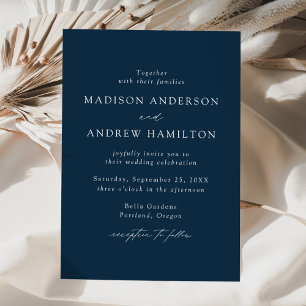 Modern Elegant Script Navy Wedding Invitation