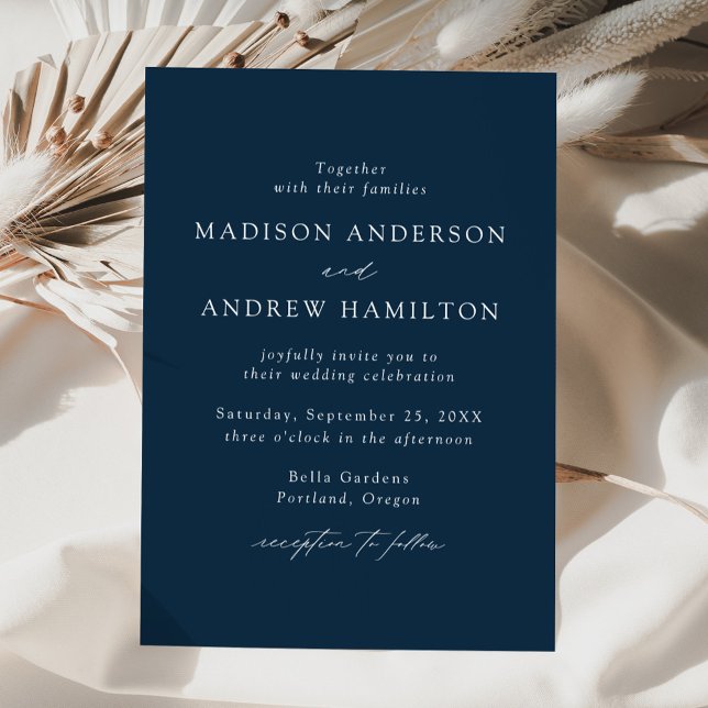 Modern Elegant Script Navy Wedding Invitation (Creator Uploaded)