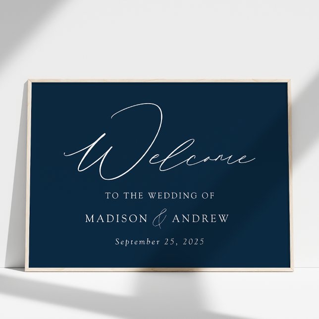 Modern Elegant Script Navy Wedding Welcome Poster (Creator Uploaded)