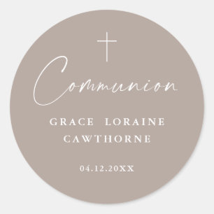 Modern Elegant Script Neutral First Communion Classic Round Sticker