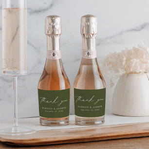 Modern Elegant Script Olive Green Thank You Sparkling Wine Label