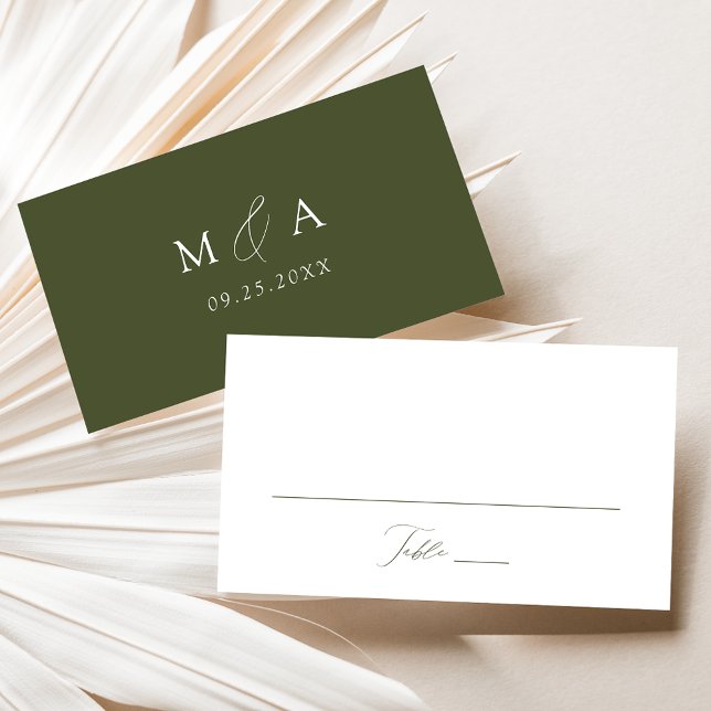 Modern Elegant Script Olive Green Wedding Place Card (Creator Uploaded)