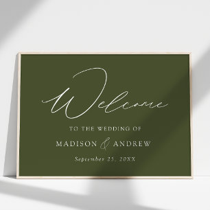 Modern Elegant Script Olive Green Wedding Welcome Poster