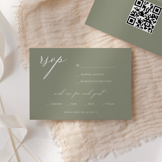 Modern Elegant Script Olive Wedding RSVP Invitation (Creator Uploaded)