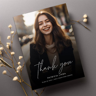 Modern Elegant Script Overlay Photo Graduation Thank You Card