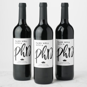 Modern Elegant Script PhD Graduate Congratulation Wine Label