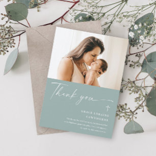 Modern Elegant Script Photo Baptism Thank You Card